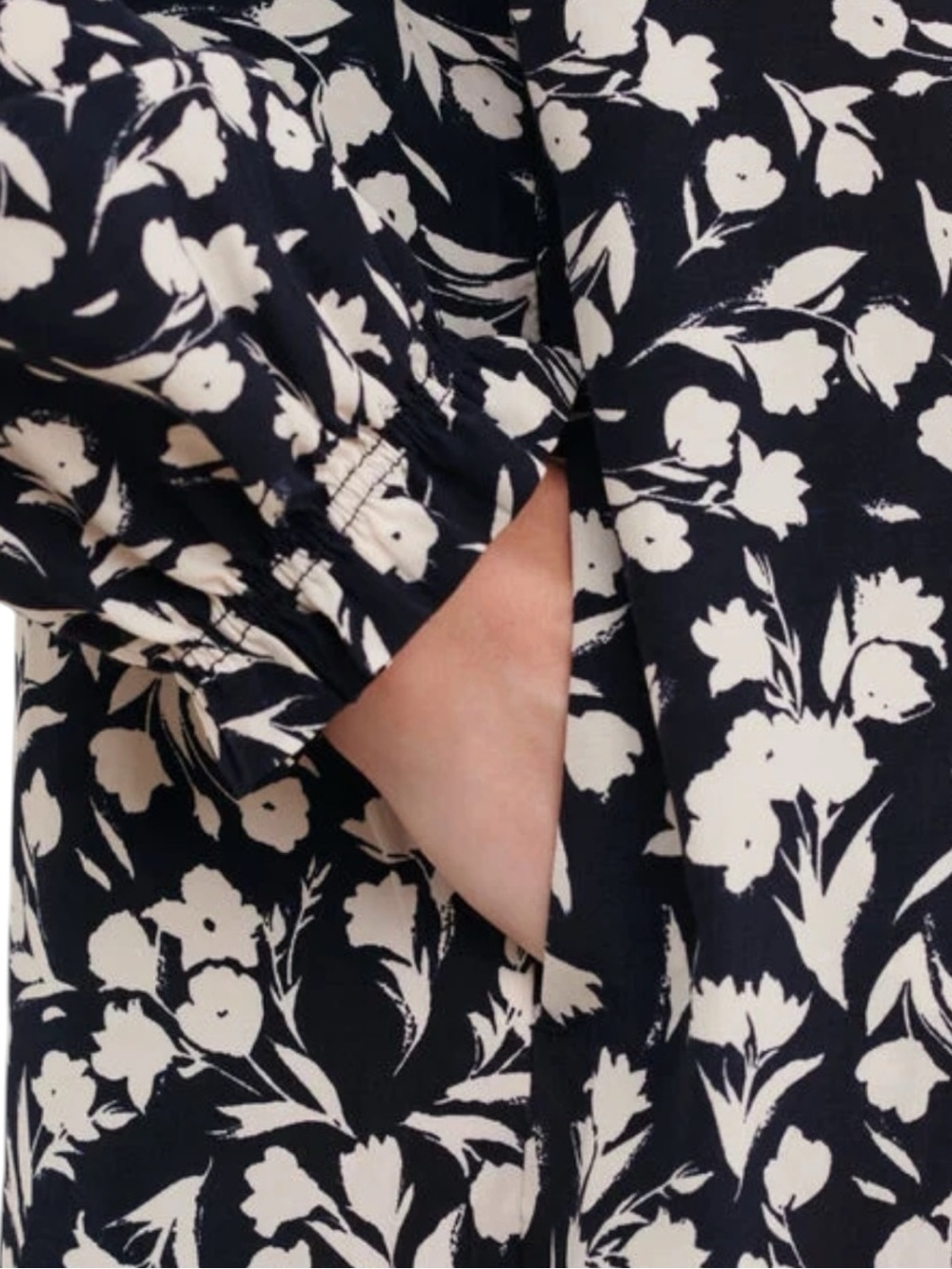Comptoir des Cotonniers AGLAE Floral Smocked Dress Navy / Ivory FR 38 / US Small - Picture 6 of 9